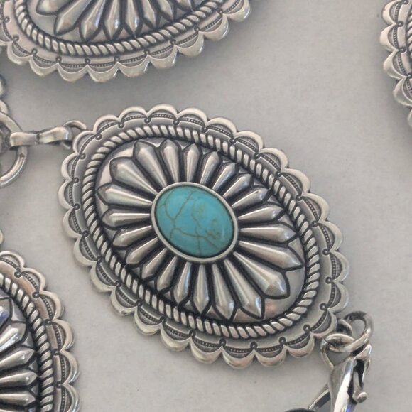 ARIAT Concho Southwestern Style Silver Tone Faux Turquoise Belt